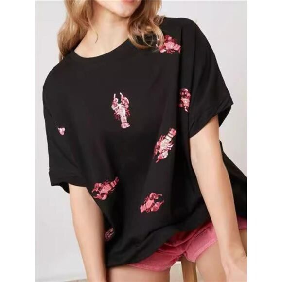 Sequin Lobster Round Neck T-Shirt - Picture 2 of 16